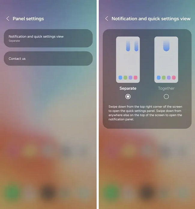 One UI 7让你选择是否将通知和快捷设置分开显示