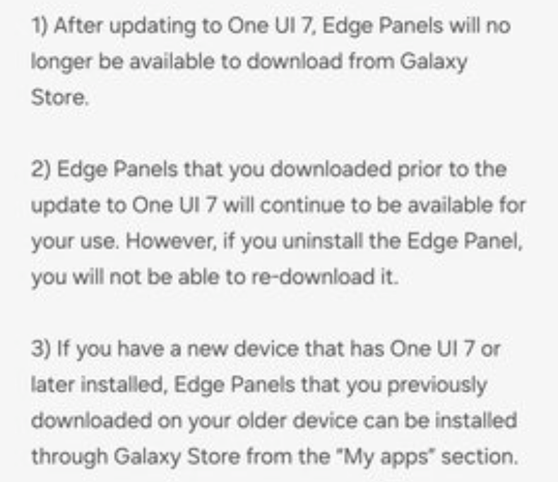 One UI 7将不支持从Galaxy Store下载Edge Panel